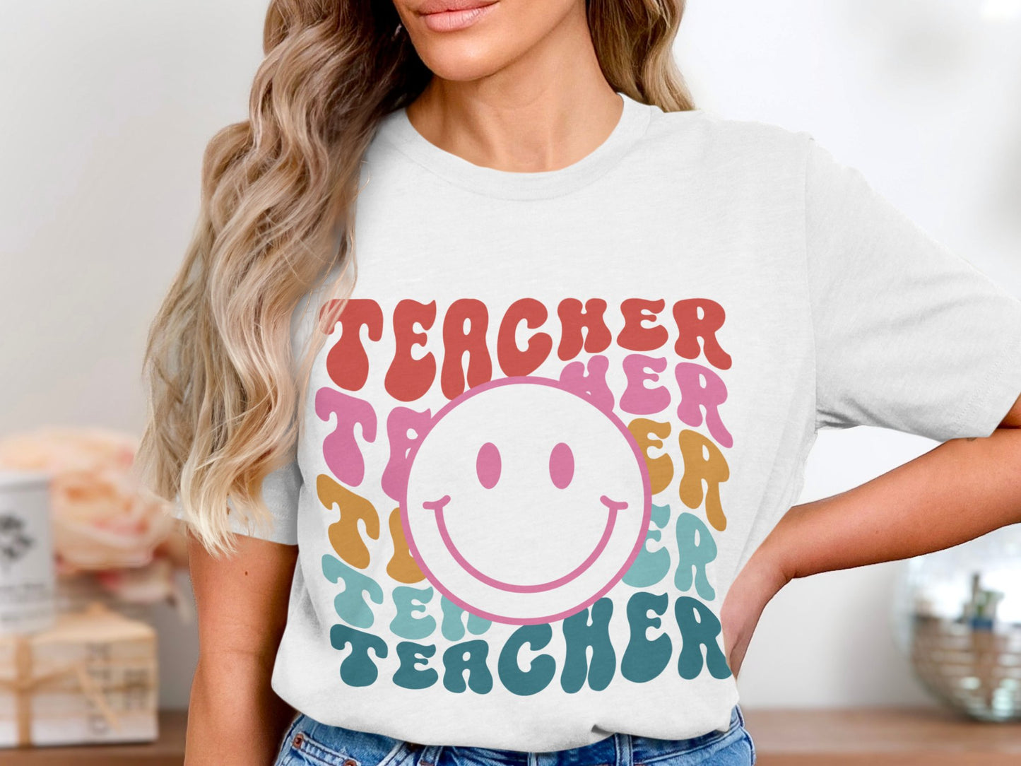 Stacked Teacher with Smiley Face- Retro