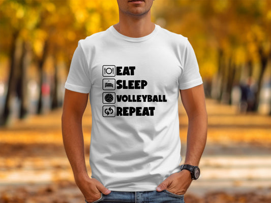 Eat sleep volleyball repeat- black font