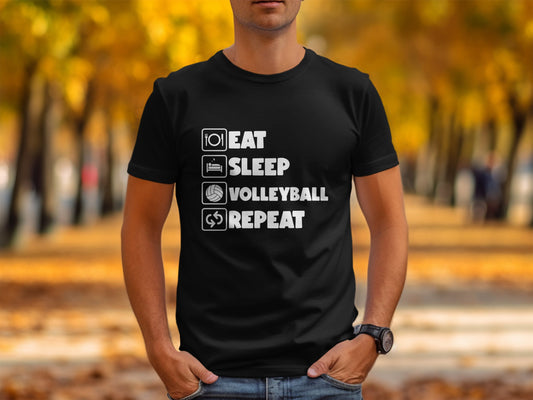 Eat sleep volleyball repeat- white font