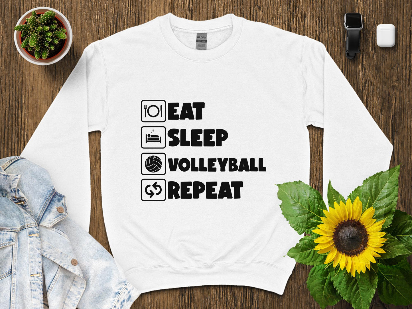 Eat sleep volleyball repeat- black font