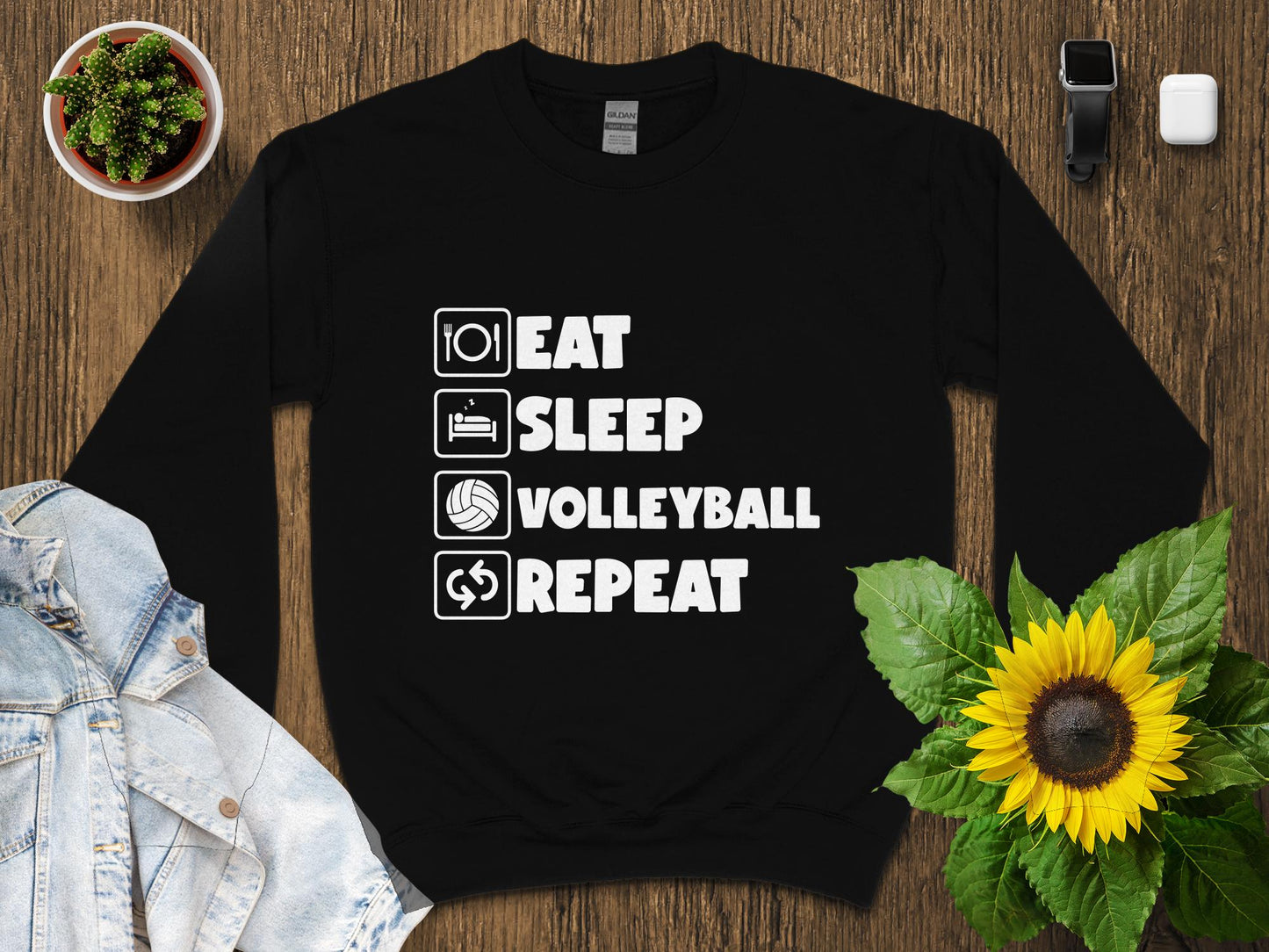 Eat sleep volleyball repeat- white font