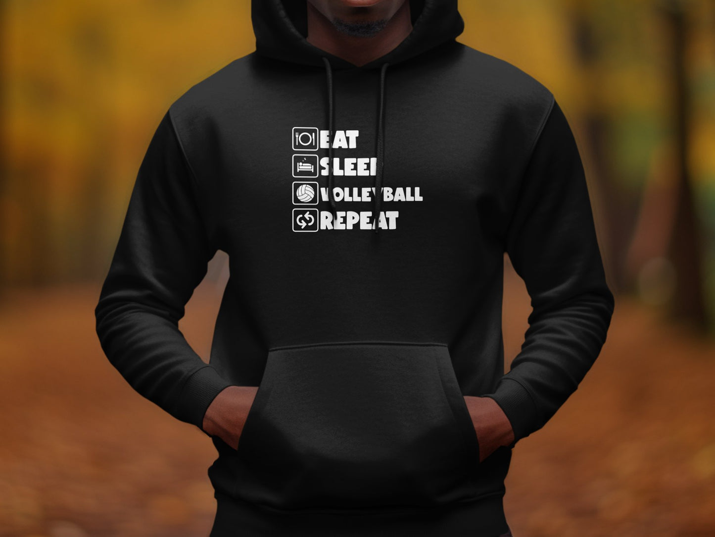 Eat sleep volleyball repeat- white font