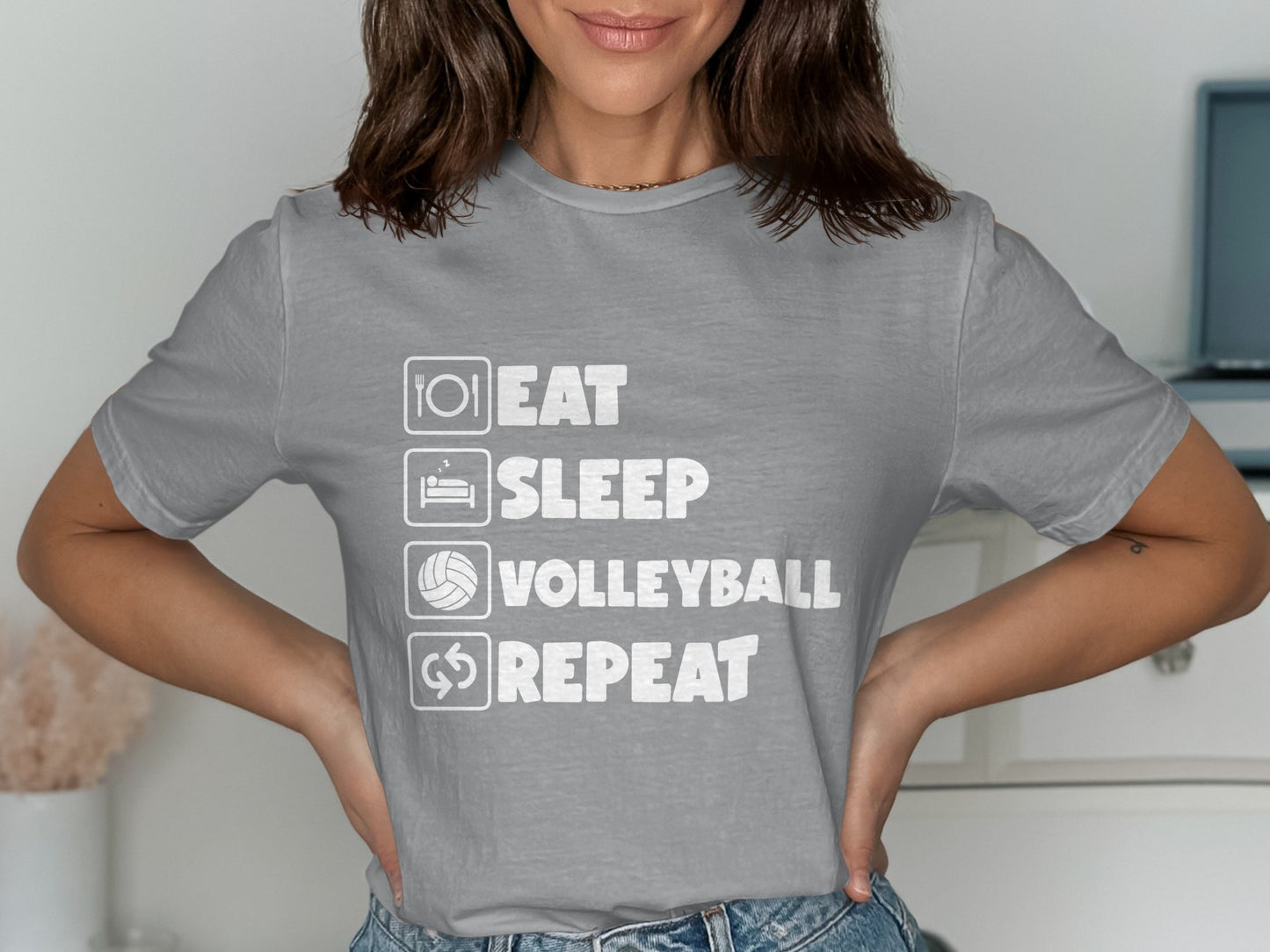 Eat sleep volleyball repeat- white font